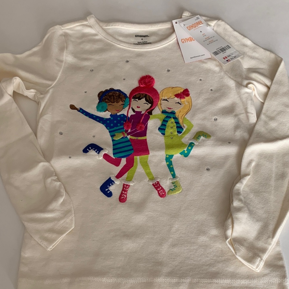 NWT Gymboree Cream Long Sleeve Tee with Colorful Dancing Girls size 4